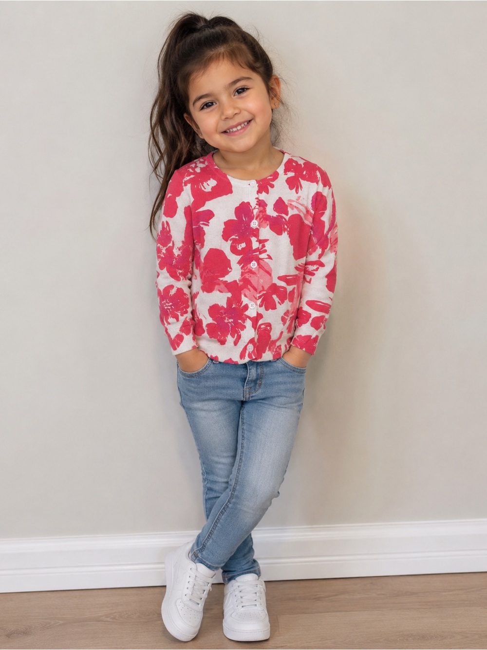 Gymboree size 4T ~Red and Pink Floral Cardigan